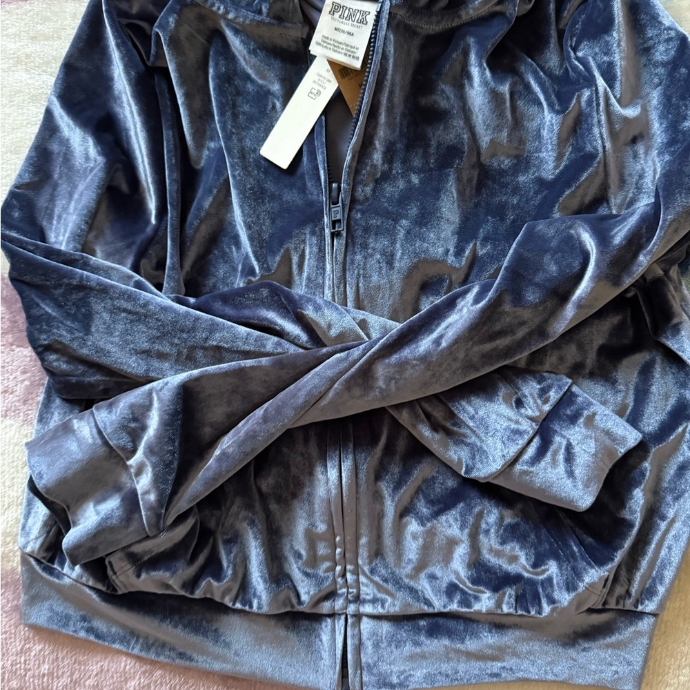 PINK Victoria's Secret Shimmering Blue Velvet track outfit